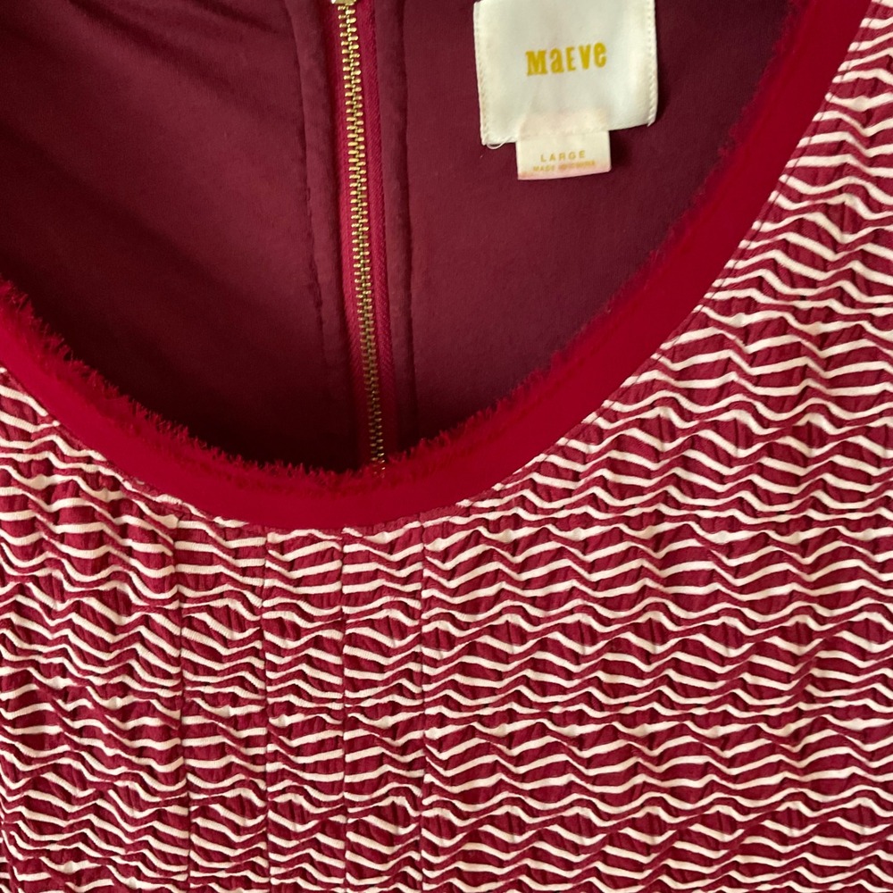 Maeve Anthropologie Burgundy White Wavy Textured Shift Dress Fringe Large - Picture 5 of 14